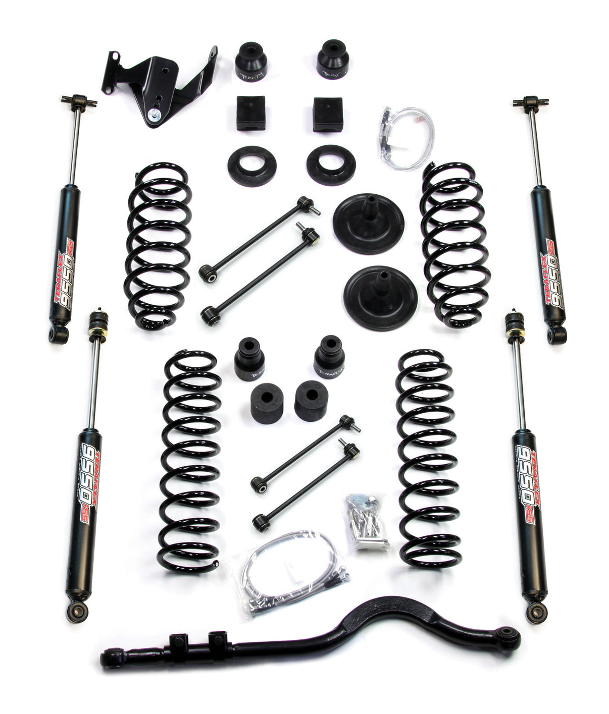 07-18 Wrangler JK 4 Door 4 Inch Coil Spring Base Lift Kit w/ Front Track Bar & 9550 VSS Twin-Tube TeraFlex