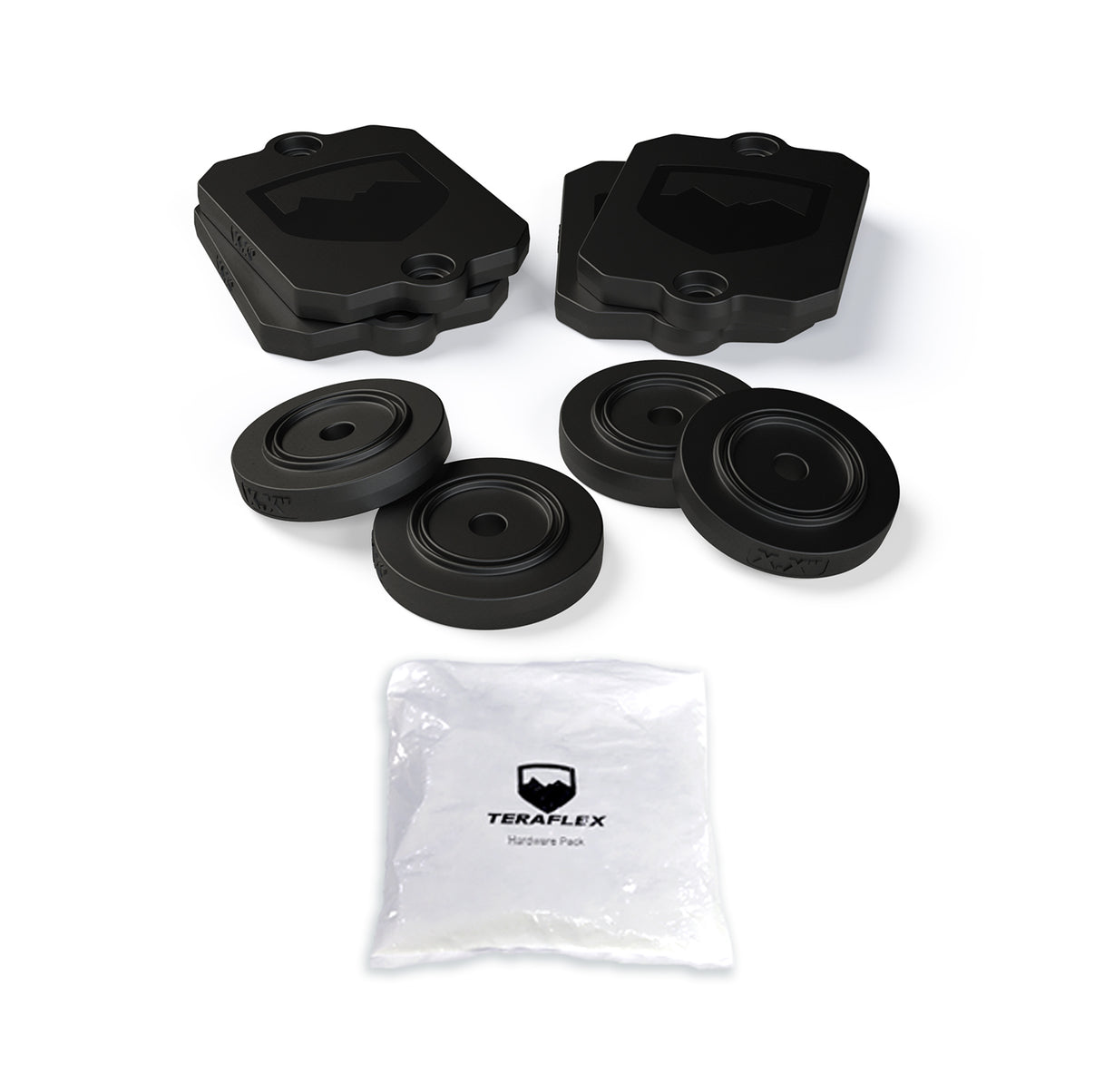 18-Up Wrangler JL 0.5 Inch Bump Stop Strike Pad Shim Kit Front & Rear TeraFlex
